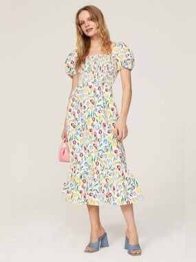 HVN Holland Tulip Smocked Fromer Dress Midi Size 6 6171